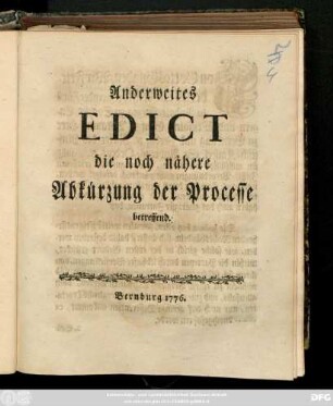 Anderweites Edict die noch nähere Abkürzung der Processe betreffend