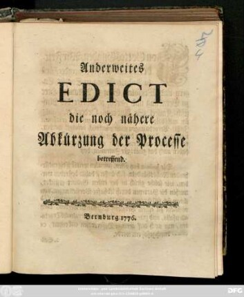 Anderweites Edict die noch nähere Abkürzung der Processe betreffend