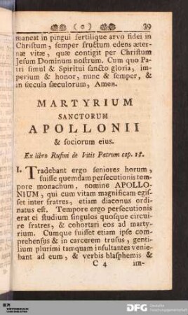Martyrium Sanctorum Apollonii & sociorum eius.