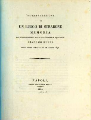 Interpretazione di un luogo di Strabone