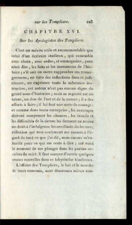 Chapitre XVI. Sur les Apologistes des Templiers.