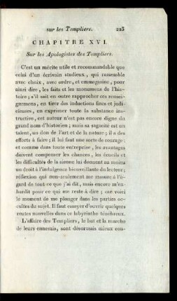 Chapitre XVI. Sur les Apologistes des Templiers.