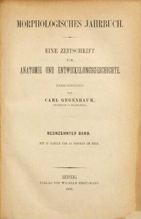 Morphologisches Jahrbuch : eine Zeitschrift für Anatomie und Entwicklungsgeschichte. 19, 19. 1893