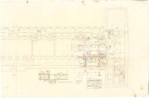 Döllgast, Hans; München; Alte Pinakothek, Wiederaufbau - Grundriss Keller; Querschnitt