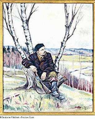 Lenin, an einer Birke sitzend