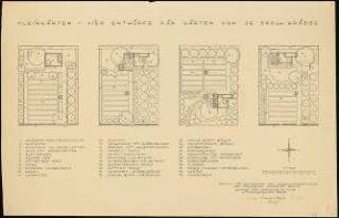 Vier Kleingärten von je 390 qm: 4 Kleingärten und Bepflanzungsplan: Grundriss 1:100