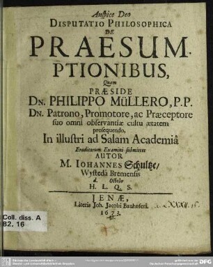 Disputatio philosophica: De praesumptionibus
