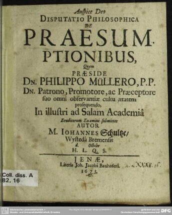 Disputatio philosophica: De praesumptionibus