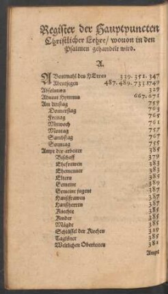 Register der Hauptpuncten Christlicher Lehre ...