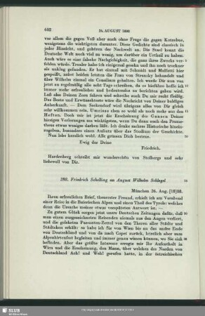 Friedrich Wilhelm Joseph von Schelling an August Wilhelm von Schlegel, München, 26.08.1808