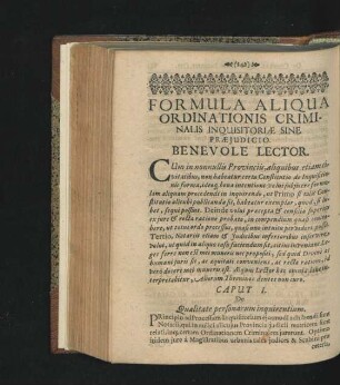 Formula Aliqua Ordinationis Criminalis Inquisitoriae Sine Praeiudicio. Caput I. - XII.