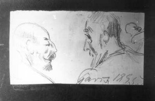 Zwei Kopfstudien. Bleistiftzeichnung; 7,1 x 13 cm (1896; E. Barlach). Güstrow, Heidberg 15. Atelier des Bildhauers