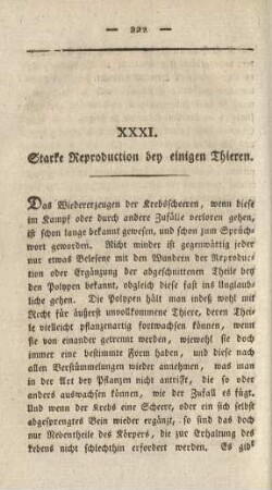 XXXI. Starke Reproduction bey einigen Thieren