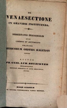 De venae sectione in gravidis instituenda : Diss. inaug.