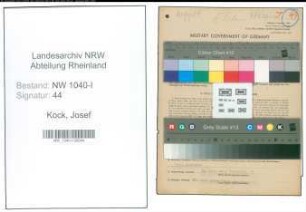 Entnazifizierung Josef Kock , geb. 24.02.1891 (Vorarbeiter)