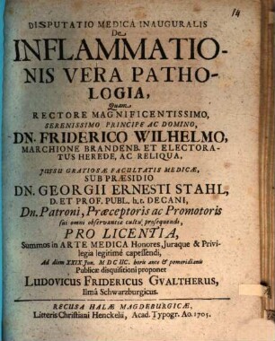 Disp. med. inaug. de inflammationis vera pathologia