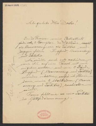Brief an Ludwig Strecker  und B. Schott's Söhne : 22.02.1894