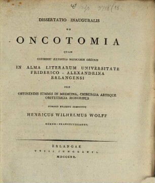 Dissertatio inauguralis de oncotomia