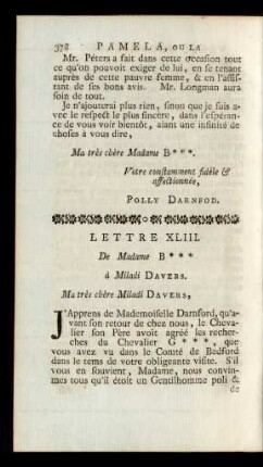 Lettre XLIII. De Madame B*** à Miladi Davers.