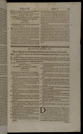 Disputatio VI. De confirmatione Abbatum, & Prælatorum Episcopis inferiorum.