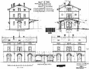 Schwäbisch Hall-Hessental: Empfangsgebäude Verwaltungsgebäude Längs- und Giebelansichten