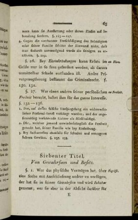 Siebenter Titel. Von Gewahrsam und Besitz