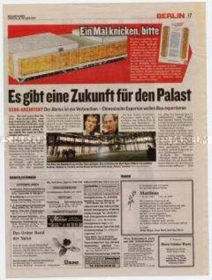 Fragment der lokalen Tageszeitung "Berliner Kurier" zur Geschichte des "Palastes der Republik" (Teil 2)