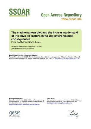 The mediterranean diet and the increasing demand of the olive oil sector: shifts and environmental consequences