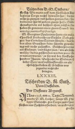 LXXXIII. Tischreden D. M. Luth. Vom Hofleben.