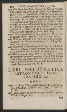 Libri Mathematici, Astonomici, Geographici &c. In Octavo