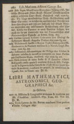Libri Mathematici, Astonomici, Geographici &c. In Octavo
