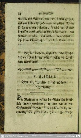 V. Abschnitt. Von der Werkstatt und nöthigen Werkzeuge