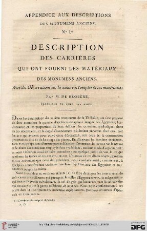 Appendice aux descriptions des monumens anciens. No I