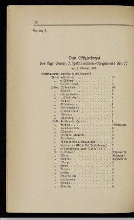 3. Das Offizierkorps des Kgl. Sächs. 7. Feldartillerie-Regiments Nr. 77