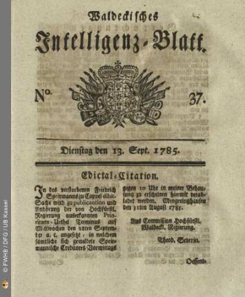 No. 37, Dienstag den 13. Sept. 1785