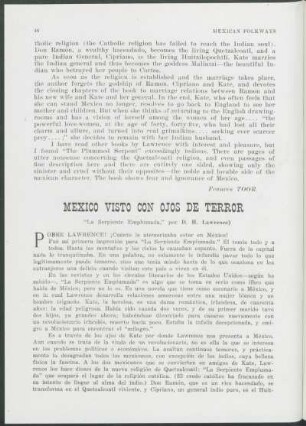 México visto con ojos de terror : "La Serpiente Emplumada", por D. H. Lawrence