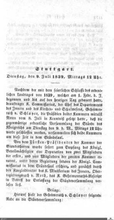 Gemeinschaftliche Sitzung, Stuttgart, 9.7.1839