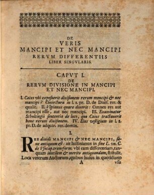 Francisci Caroli Conradi ... De veris moncipi et nec mancipi rerum differentiis liber singularis