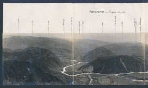 Foto vom Triglav in südwestliche Richtung auf das Isonzo-Tal bei Tolmein (Tolmin, Slowenien), östlicher Teil (Rundbild)