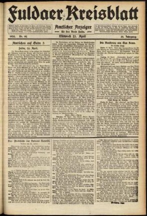 Ausgabe vom Mittwoch, den 21. April 1920.