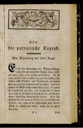Ueber die patriotische Tugend. Eine Abhandlung des Lords Paget.