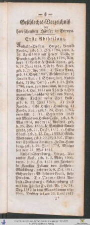 Geschlechts-Verzeichniß der herrschenden Häuser in Europa. Erste Abtheilung.