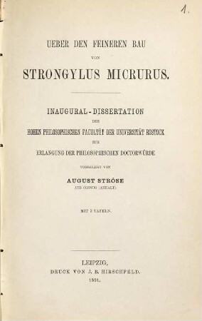 Ueber den feineren Bau von Strongylus micrurus