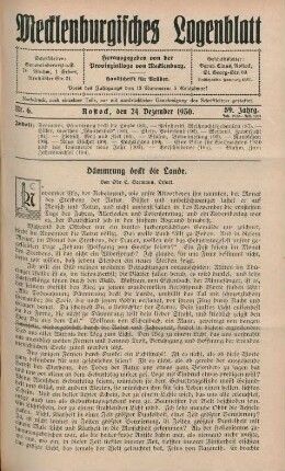 Nr. 6. Rostock, den 24. Dezember 1930. 59. Jahrg.