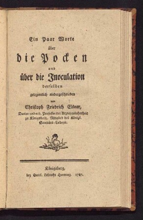 Ein Paar Worte über die Pocken und über die Inoculation derselben