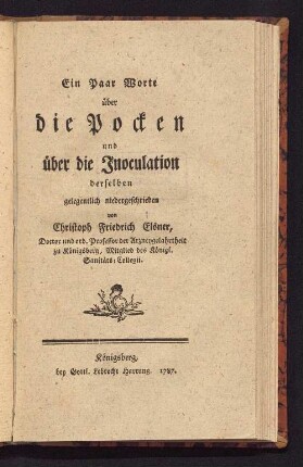 Ein Paar Worte über die Pocken und über die Inoculation derselben