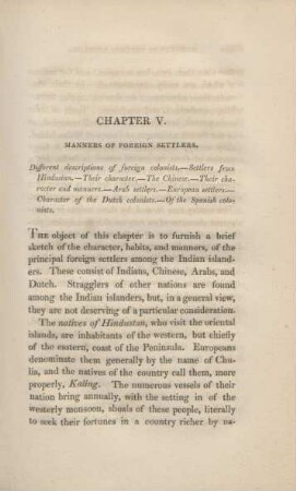 Chapter V. Manners of foreign settlers