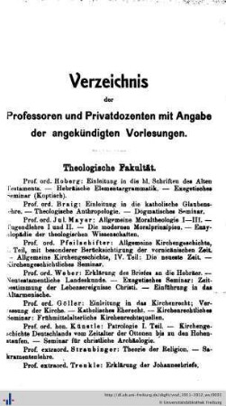 Verzeichnis der Professoren und Privatdozenten.