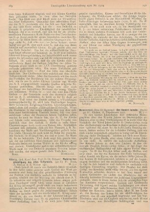290-291 [Rezension] Mowinckel, Sigmund, Der Knecht Jahwäs