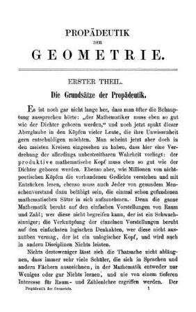 Erster Theil. Die Grundsätze der Propädeutik.